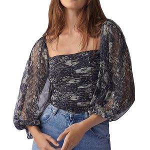 Free People Lilia Navy Floral Scrunched Crop Top